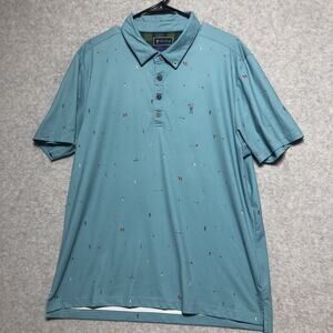 William Murray Big Earner Polo Shirt Mens Large Light Blue Golfers Allover Print